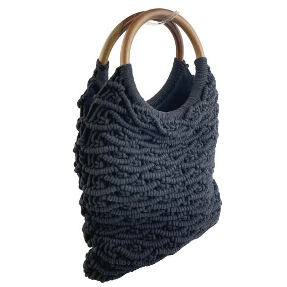Sigrid Olsen Womens Black Macrame Knit Crochet Hobo Beach Summer Tote Handbag OS - Picture 2 of 4